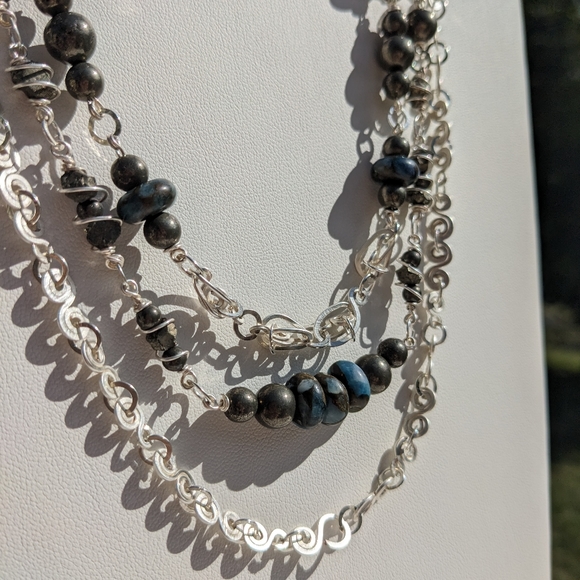 ✨sold✨ Pyrite Abundance Crystals Silver Necklace Artisan Impression Jasper - Picture 6 of 15